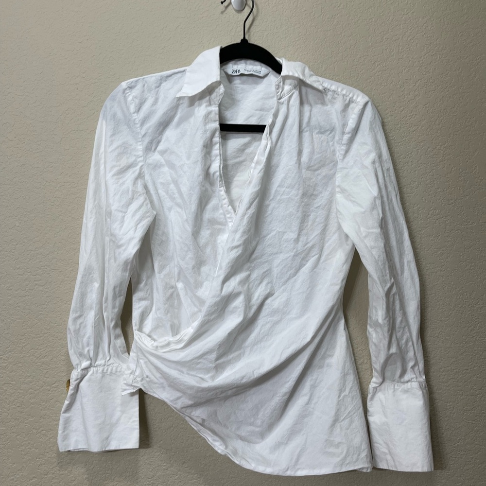 Zara White Long Sleeve Blouse
